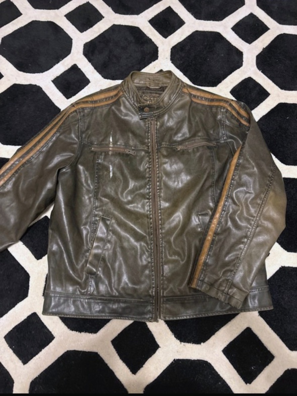 Vintage Arizona Jean Company Brown Leather Moto Jacket with Light Brown Stripes